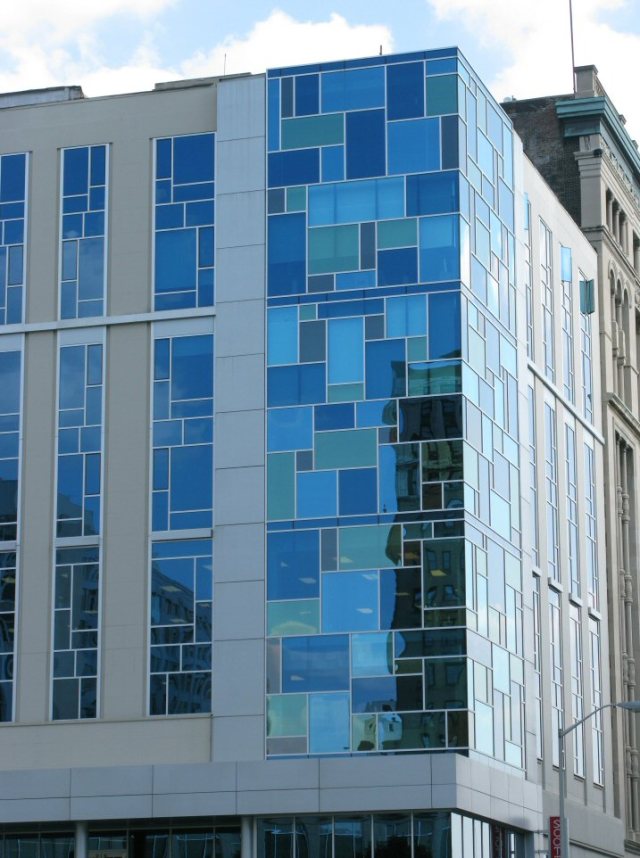 I love the stained-glass appeal of this wall of glass.