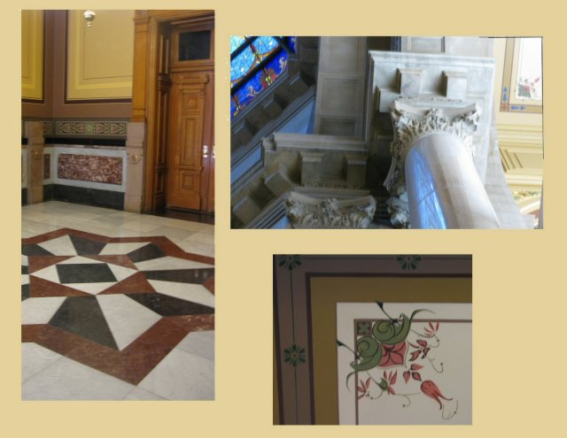 A few details.  Inlayed floor, carved pillars, and hand-painted ceilings.