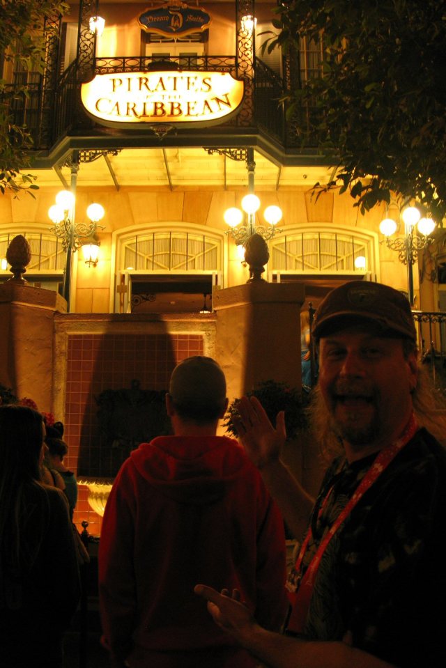 Nighttime at Pirates of the Caribbean.  Bad picture, good memory.